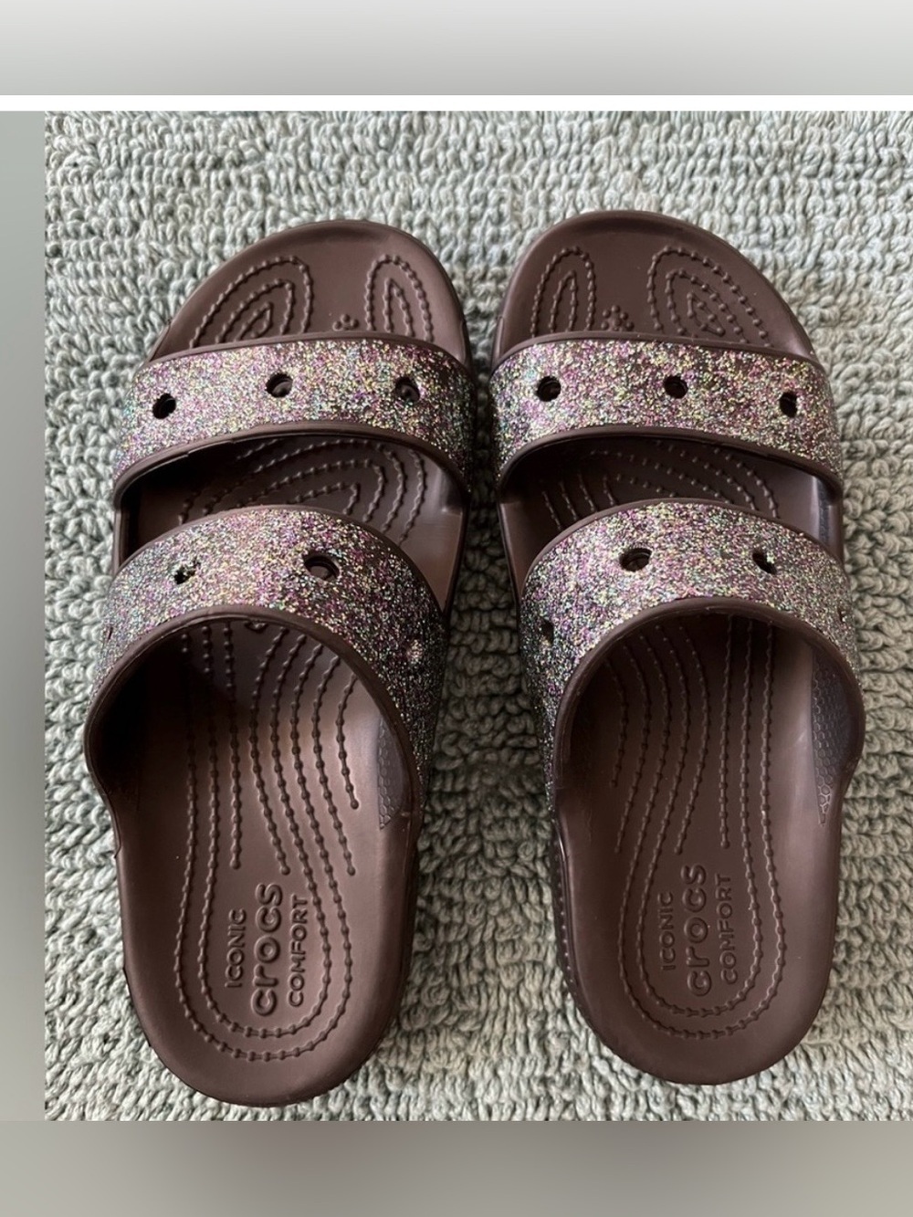 CROCS Classic Starry Glitter Sandals Brown & Multicolor Glitter Straps